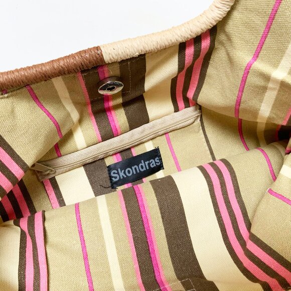 SKONDRAS Natural Woven Straw and Colorful Striped Fabric Tote Bag - Picture 9 of 9